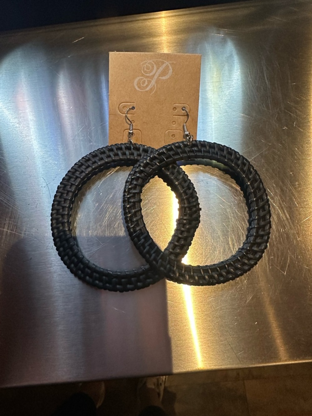 Black Woven Hoop Earrings - Women's Fashion Jewelry
